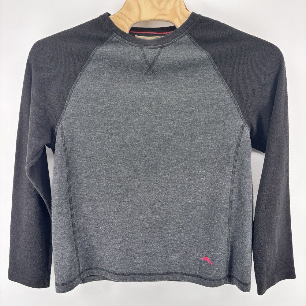 Tommy Bahama Men's L Gray Black Raglan Crewneck Sweatshirt Pullover